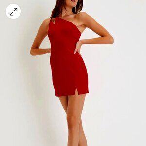 Lulu's Glam Essence Red Rhinestone Cutout Mini Bodycon Dress